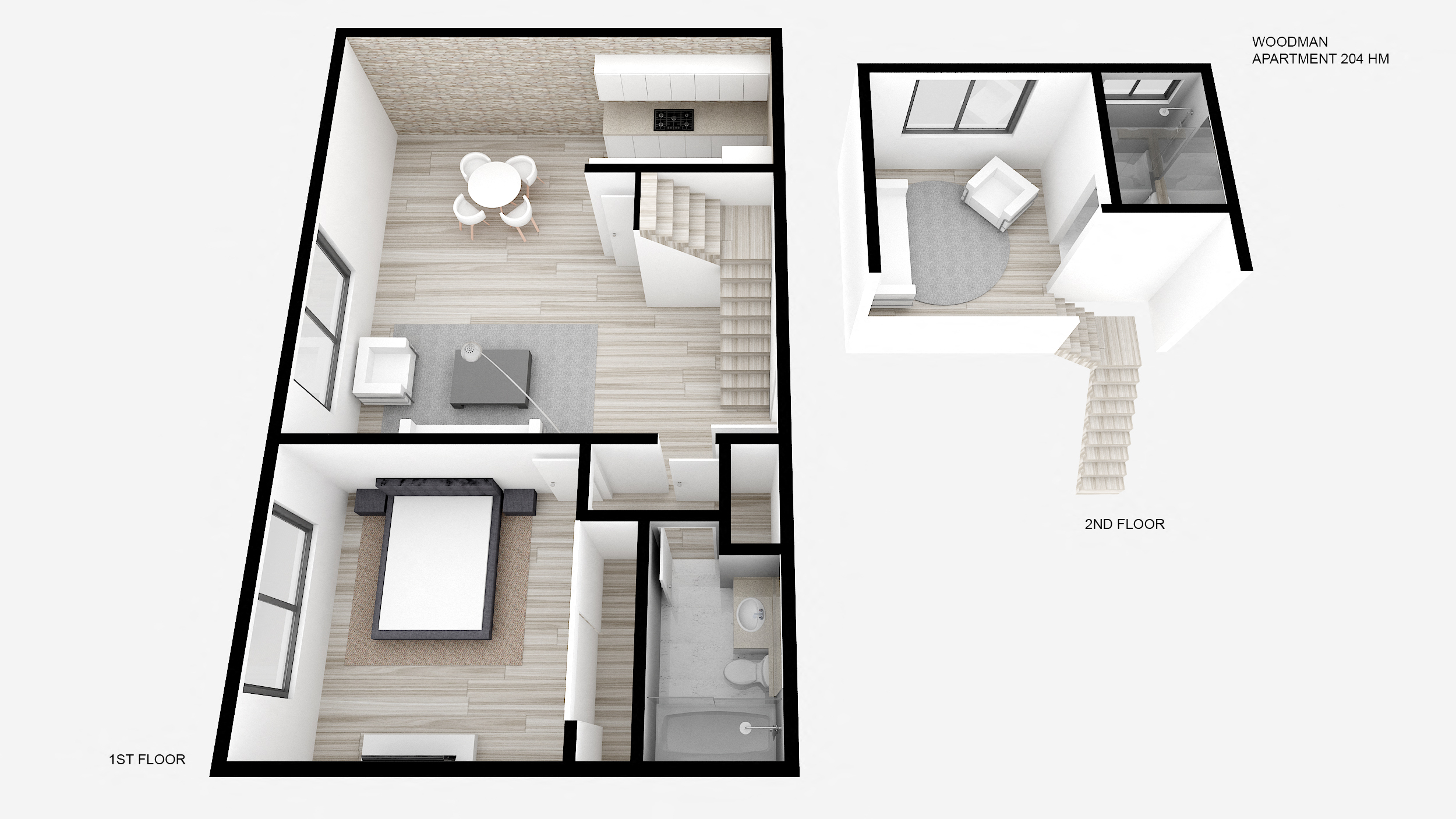 Floor plan for 1 bed, 2 baths, 1021 sqft